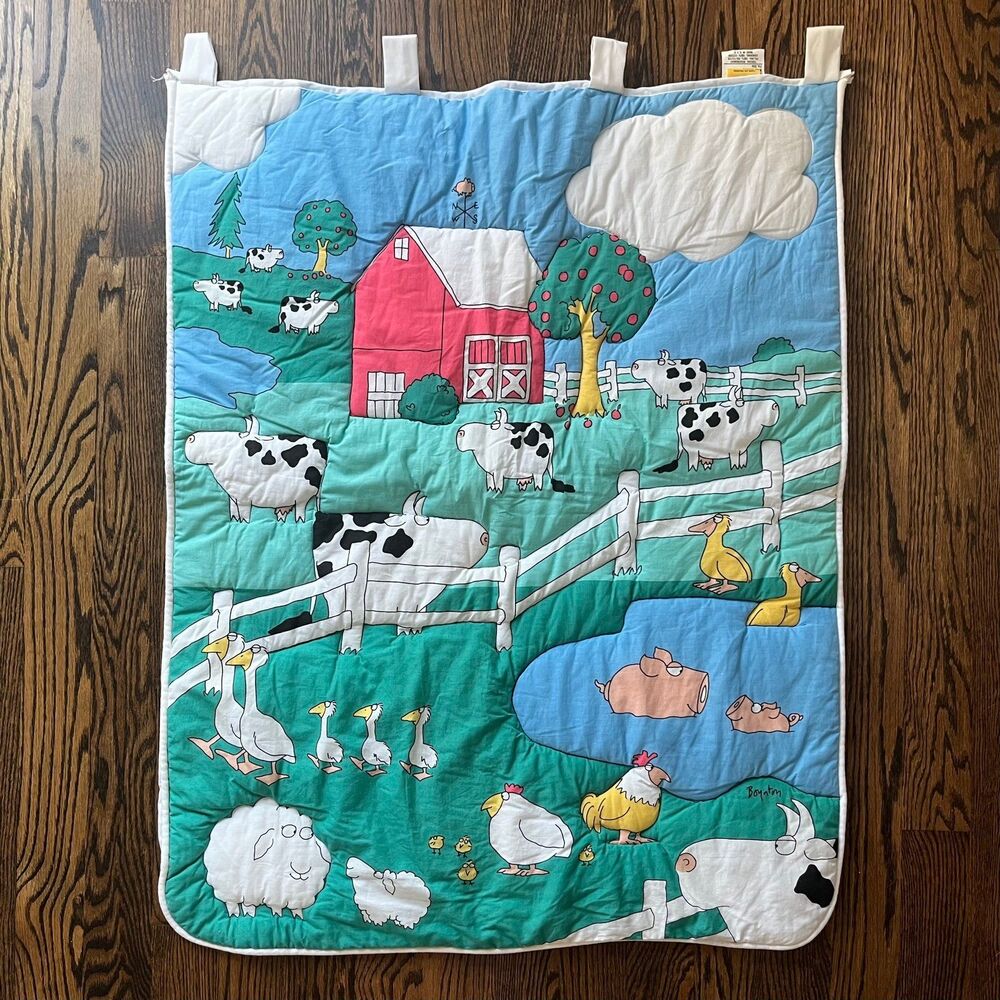 Vintage 1990s Sandra Boynton for Babies Farm Animal Quilt Wall Hanging Blanket